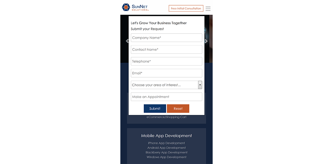 SunNet mobile site developed by SunNet Solutions.
