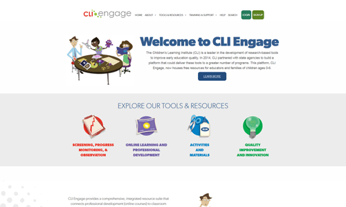 Screenshot of CLI Engage public site homepage. 
