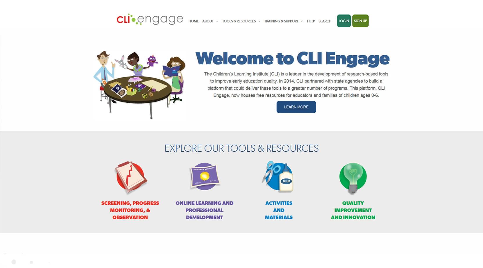 Screenshot of CLI Engage public site homepage.